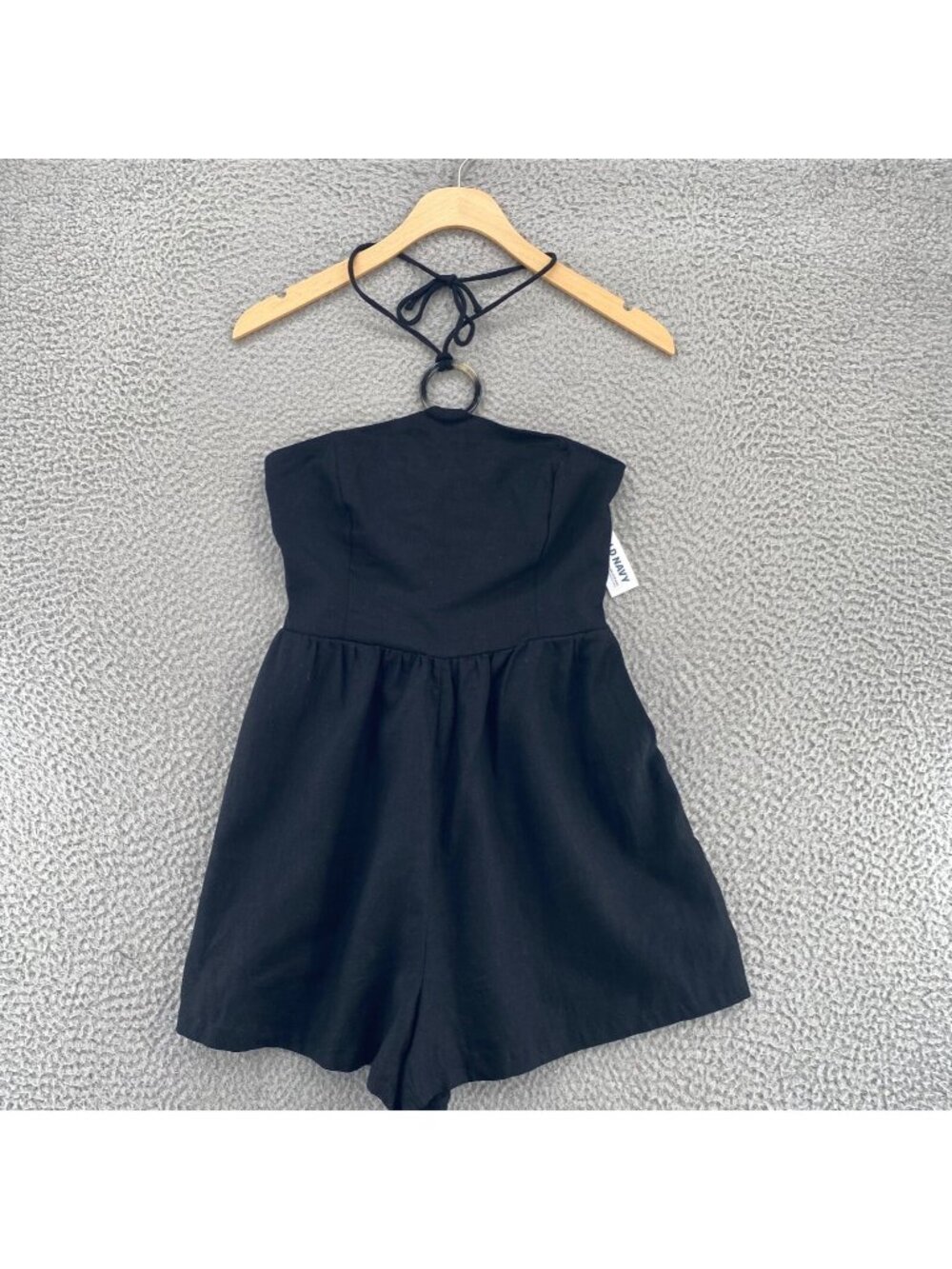 Old Navy Romper Womens Small Black Linen Blend Ring Halter Neck Sleeveless NWT